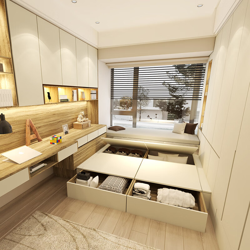 Gold Medal Wardrobe Tatami Whole House Customized Bed Wardrobe Desk Integrated Bedroom Furniture Customized Storage Multi-Function Room Prepayment
