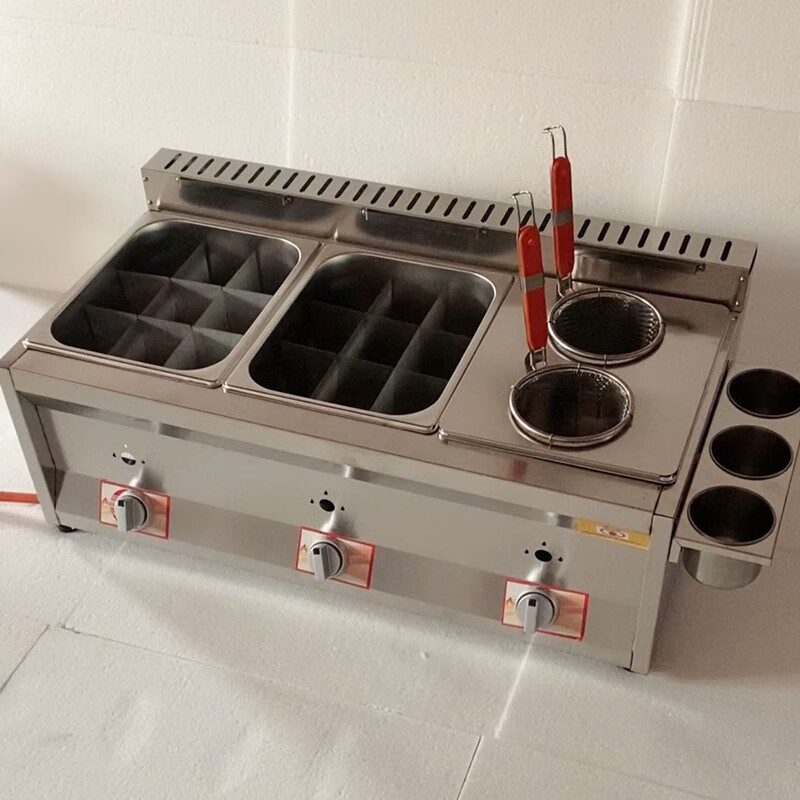 Yushang fryer, outdoor stall, gas Malatang, Oden machine, large capacity fried skewers, noodle cooker, fried chicken steak, thickened three pots + 2 oden + noodle basket