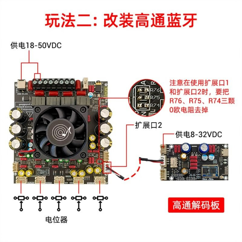 ZK-AS21P fever high power 2.1 channel Bluetooth power amplifier board 300W+300W+600W power amplifier chip TPA3255* fixed potentiometer