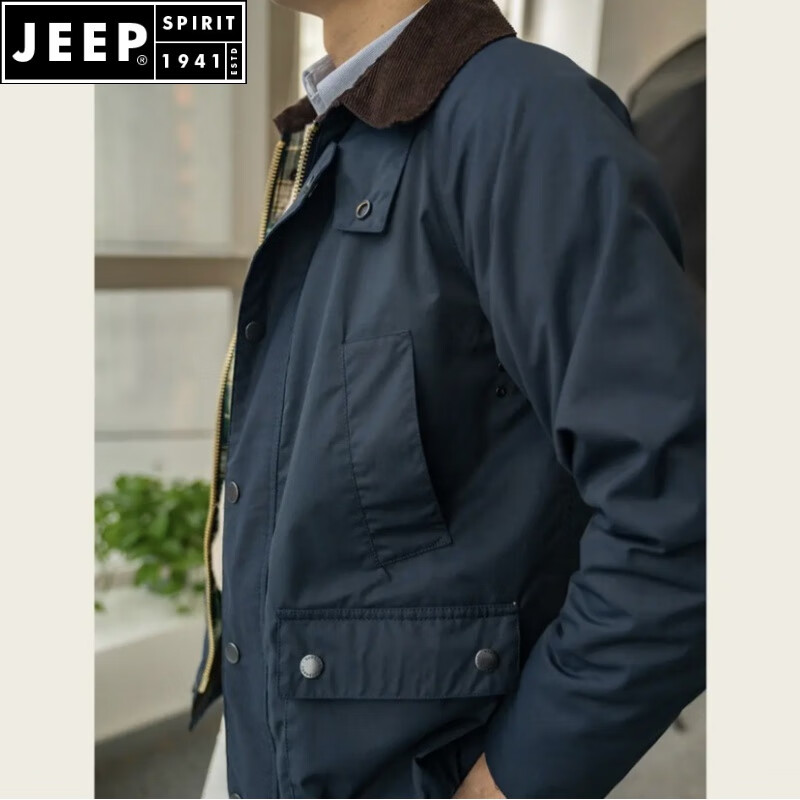 JEEP SPIRIT British retro hunting corduroy jacket men's autumn and winter new thickened loose workwear windbreaker jacket for men 079 navy blue 2XL 160-175 catties