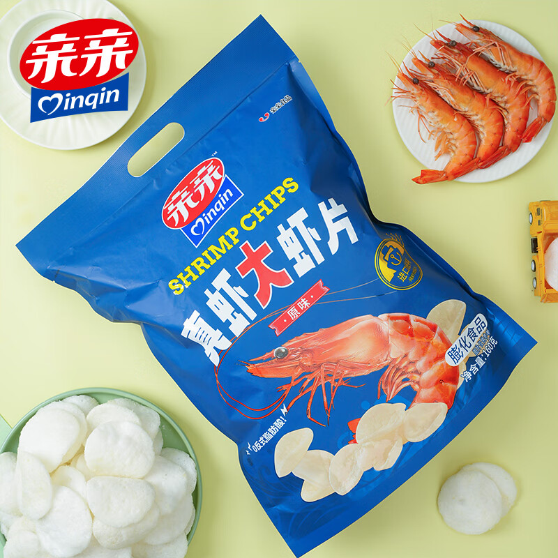 Qinqin Sam's Same Style Large Packet Fresh Shrimp Chips 160g Snack Food Real Shrimp Meat Content 8 Puffed Children's Snacks