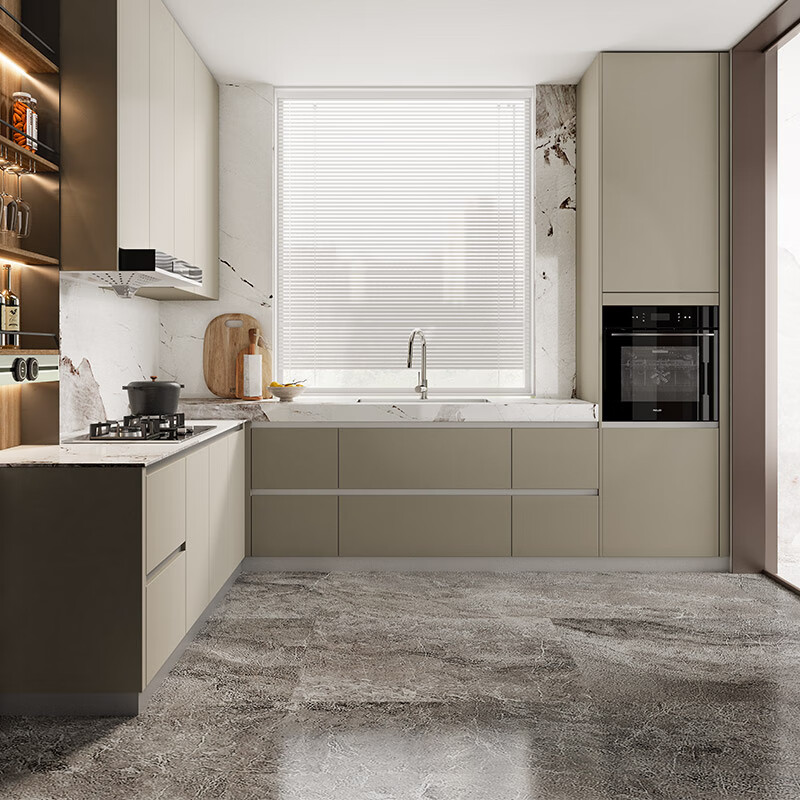 Gold Medal Kitchen Cabinet Kitchen Cabinet Customized Overall Kitchen Kitchen Cabinet Decoration Modern Simple Quartz Stone Countertop Cabinet Package 3 linear meters + stove