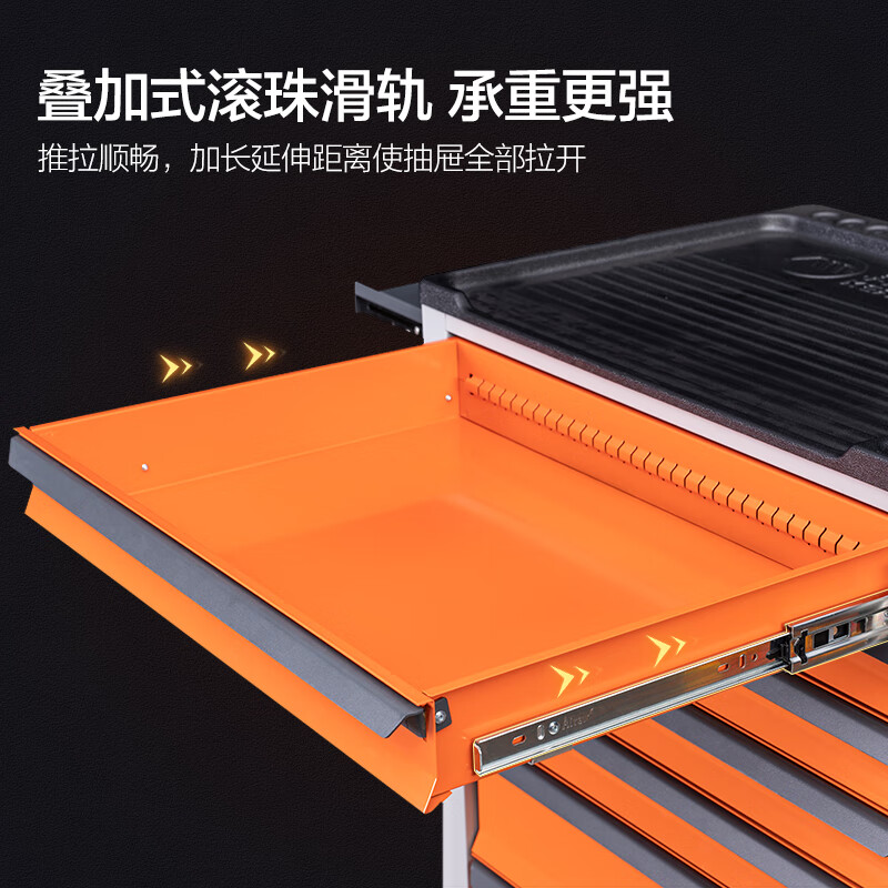 Corini Tool Cart Auto Repair Trolley Cold Rolled Steel Combination Lock Drawer Tool Box Storage Cabinet Orange Gray Color ZKX-716H Can Be Customized