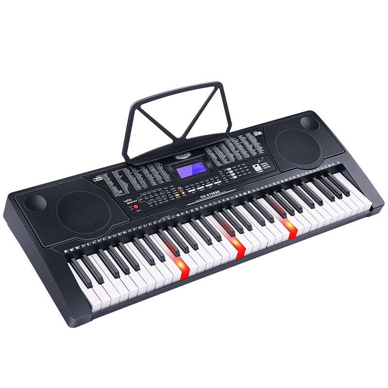 Meirkergr MK-975 (smart version) multi-functional smart electronic keyboard with light and 61-key piano keys, connected to USB flash drive, mobile phone pad with piano stand