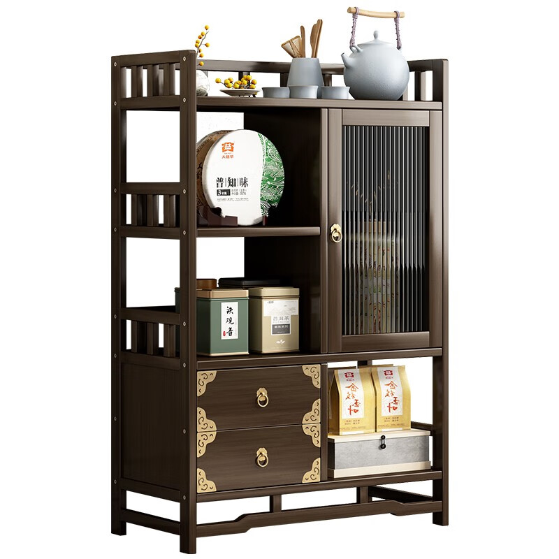 ZHUYIJIA tea cabinet small tea table new Chinese style tea table table tea side cabinet ancient storage living room storage tea can storage cabinet 3 layers 80 double drawer double door