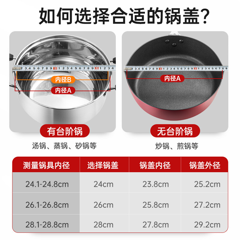 Cui Dahuang 24cm 304 stainless steel rimmed frying pan, hot pot and steamer with stand-up visible glass lid and handle, explosion-proof