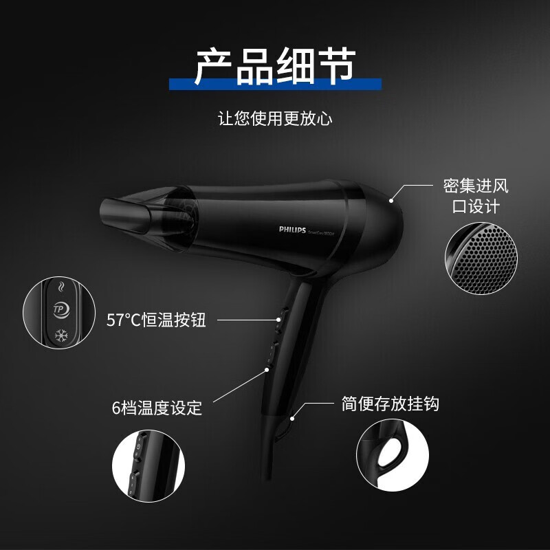 Philips (PHILIPS) hair dryer household high-power constant temperature quick-drying hair care hair salon professional hair dryer classic annual meeting/goods prizes 1800W six-speed adjustment