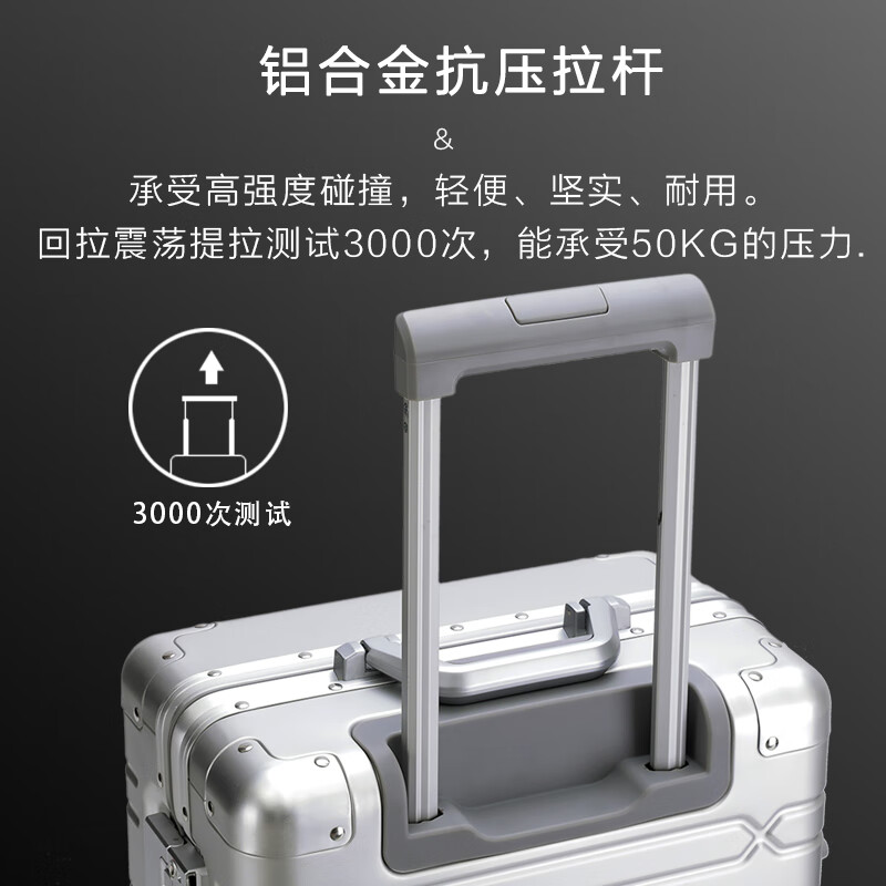 World Geographic German aluminum-magnesium alloy trolley case, aluminum frame suitcase, men's and women's boarding case, suitcase, student password universal wheel, luxury silver (aluminum-magnesium alloy case/classic and versatile) 20 inches - can be boarded