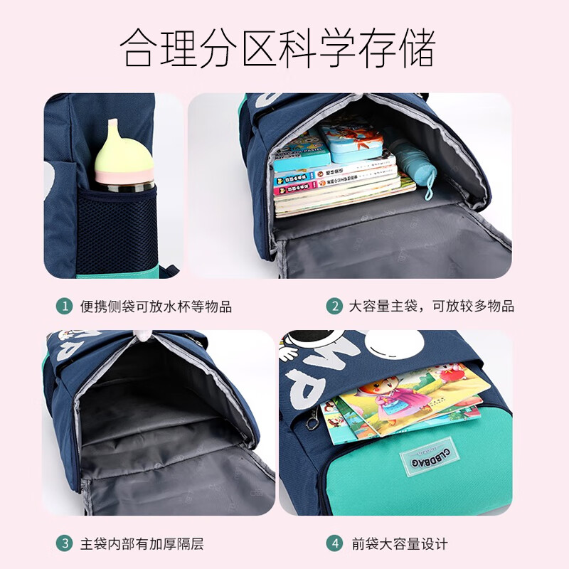 Double Star schoolbag primary school boy children's backpack for grades one to three to six, backpack for women, large capacity, multi-functional burden reduction, green (three-piece set + astronaut pendant)