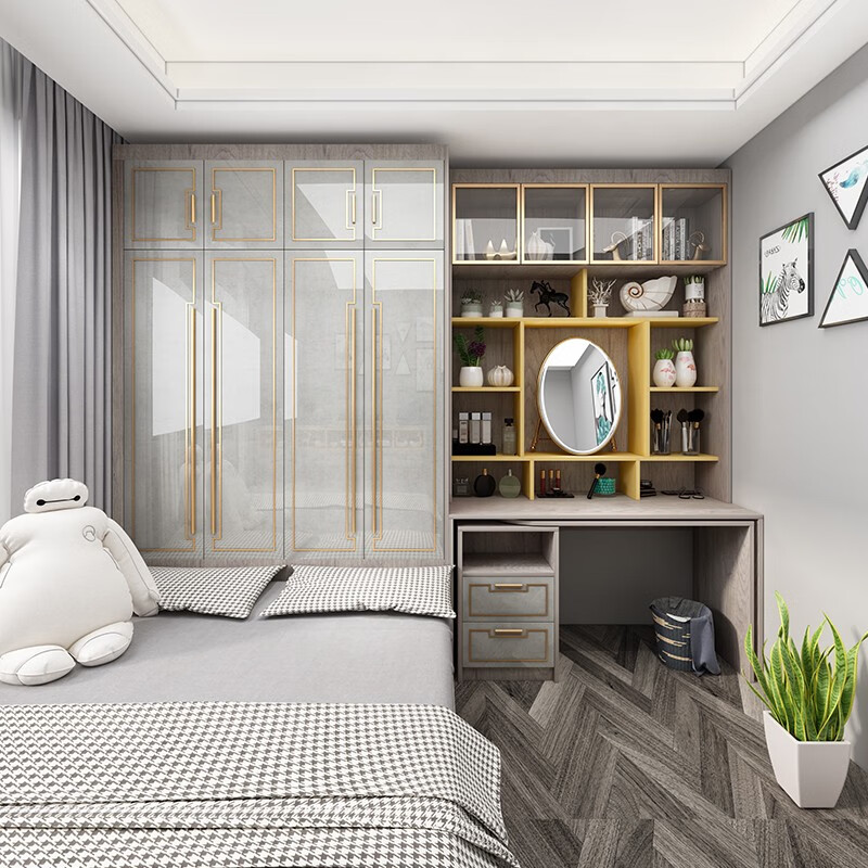 Pinshang Juran solid wood tatami bed wardrobe integrated light luxury one-piece bed with desk bookcase bay window cabinet combination multi-functional storage bed high box bed cabinet storage cabinet step-by-meter customized separate wardrobe width 1800 height 2400 depth 600mm - 4 doors