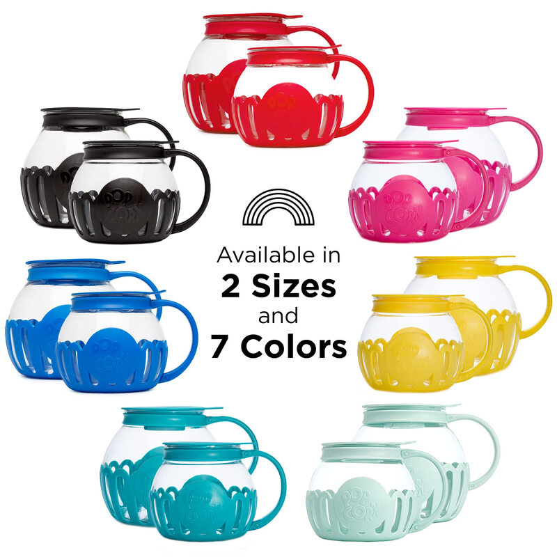 Ecolution Microwave Popcorn Maker 5.6L Borosilicate Glass 3-in-1 Lid Measures Melted Butter No Oil Required Dishwasher Safe Home Healthy Snacks Red Small Size