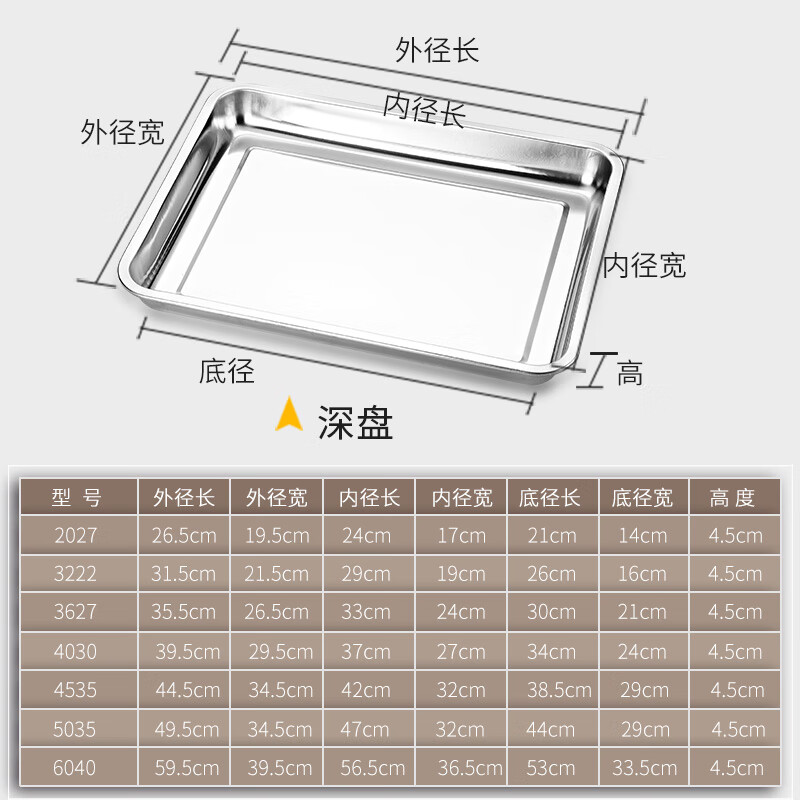 YUTAI 304 stainless steel tray rectangular plate household square plate dinner plate grilled fish iron plate steaming plate 3627