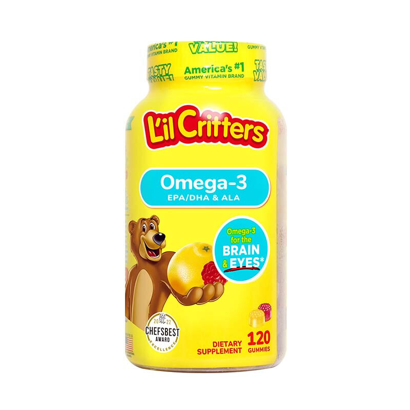 Lil critters Ligui children's Omega-3 fish oil DHA student preparation eye protection brain supplement gummy 120 capsules anti-blue light for teenagers