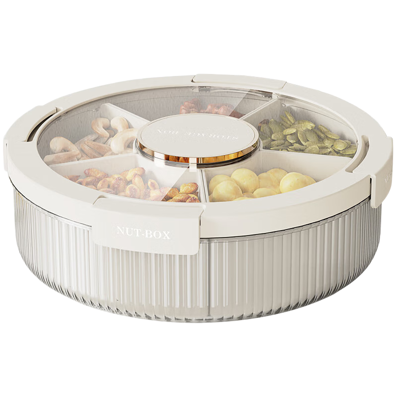 YTH sealed gridded dry fruit plate home living room snack candy storage box Internet celebrity moisture-proof new light luxury fruit plate coffee table light luxury upgraded version pure fat white