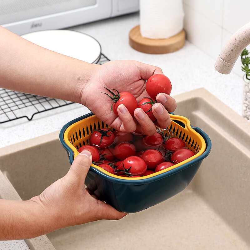 Kitchen sink drain basket eight-piece set kitchen multi-functional vegetable basket double-layer drain basin large + medium + small 6-piece set in random colors