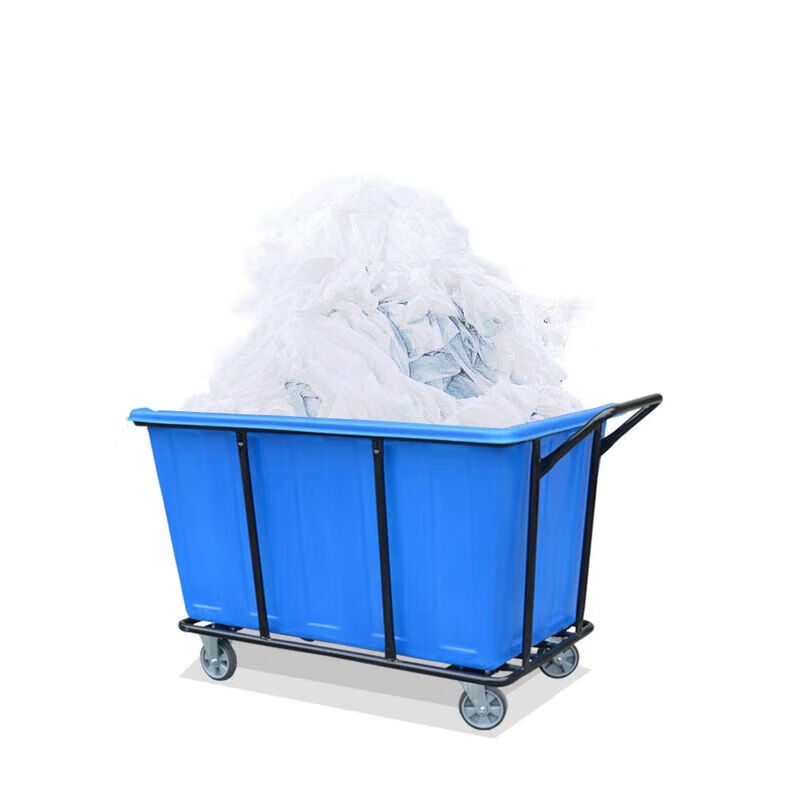 Laundry factory large linen cart hotel trolley linen frame push truck clothing factory collection cart white small size does not upgrade labor-saving model