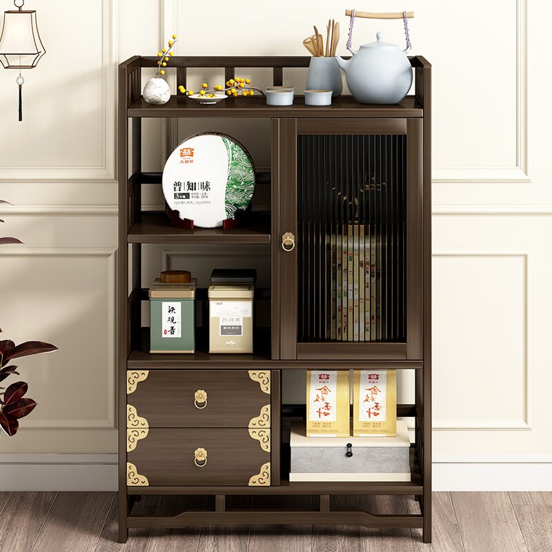 ZHUYIJIA tea cabinet small tea table new Chinese style tea table table tea side cabinet ancient storage living room storage tea can storage cabinet 3 layers 80 double drawer double door