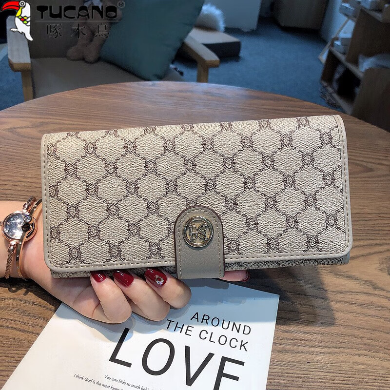 Woodpecker (TUCANO) long clip mobile phone wallet all-in-one bag women's genuine leather 2026 new wallet women's Valentine's Day high-end exquisite card apricot (10 card slots