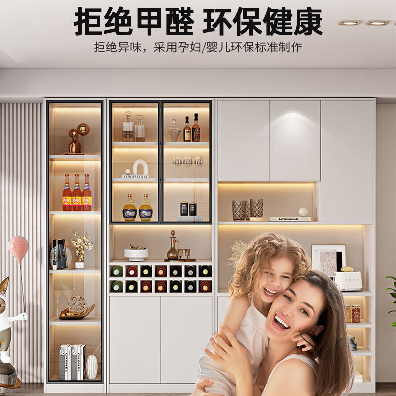 Guansi light luxury wine cabinet display cabinet solid wood glass door wine rack high-end living room furniture modern multi-functional wall sideboard 0.8m wine cabinet + 1.2m sideboard combination