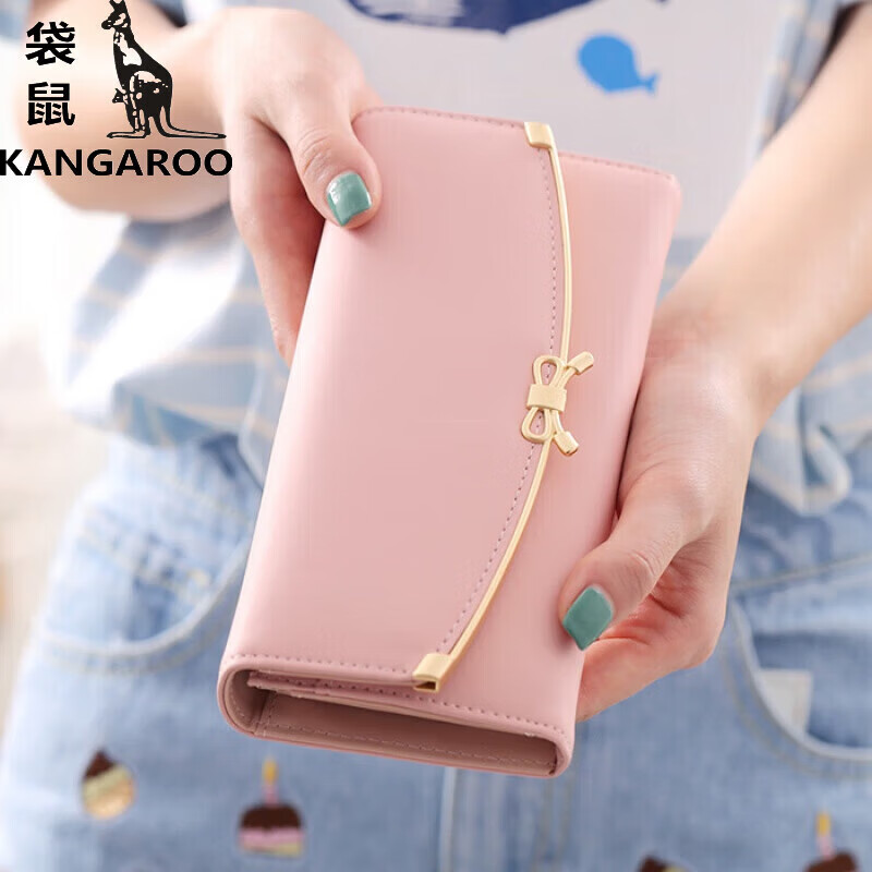 Kangaroo (KANGAROO) 2024 New Women's Wallet Women's Long Buckle Wallet Banknote Clip Multifunctional Cute Clutch Bag Women's Pink
