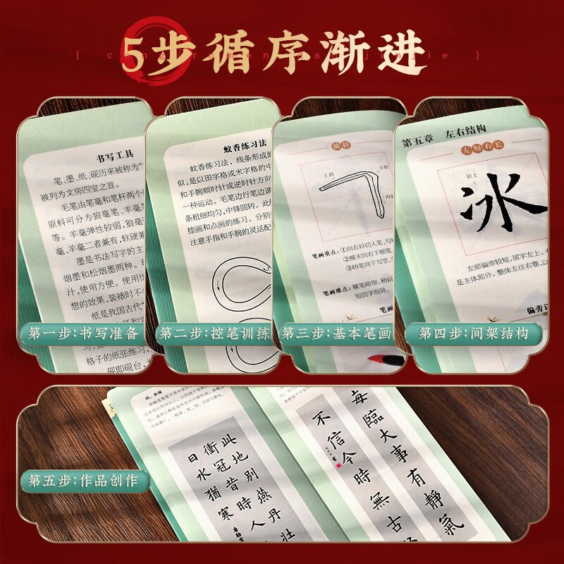 Huaxia Wanjuan regular script introductory brush copybook, close copying calligraphy tutorial model calligraphy is taken from Jiucheng Palace Monument, pen control training copybook for students, adults, beginners, red soft pen calligraphy copybook