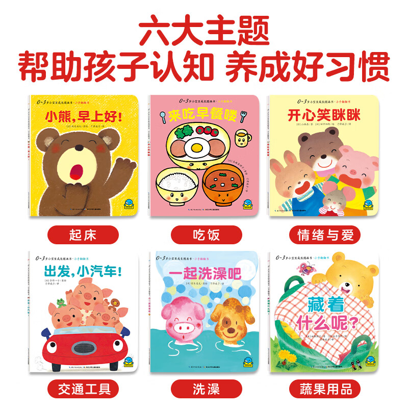 0-3 years old baby growth picture book, small flip book, set of 6 volumes (children's enlightenment picture book collection, children's encyclopedia, baby early education story book, Japanese classic best-selling picture book for young children)