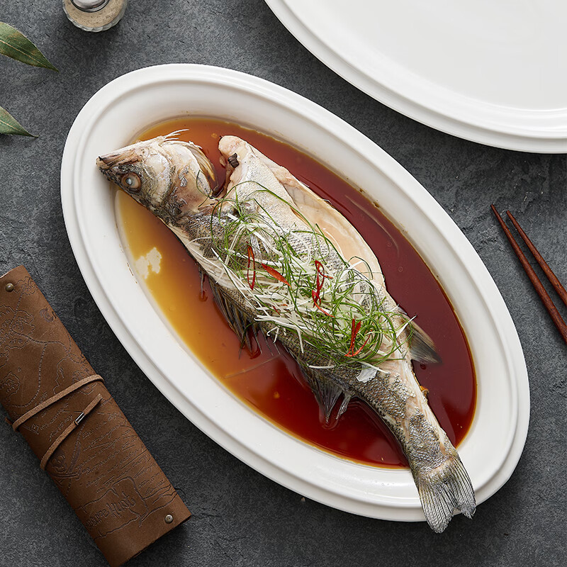 Chidu Candle Heating Stove Club Creative Chinese Insulated Dish Plate High-end Hotel Restaurant Open Stove Tableware Heated Fish Plate Tianyu Fish Warming Stove-White Porcelain 14 Inch