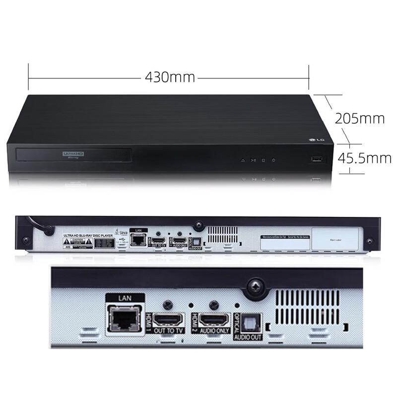 LGUP970 UBK90 True 4K Blu-ray player for the elderly, 3D high-definition DVD player, CD player, standard configuration, dual HDMI optical fiber interface, official standard configuration