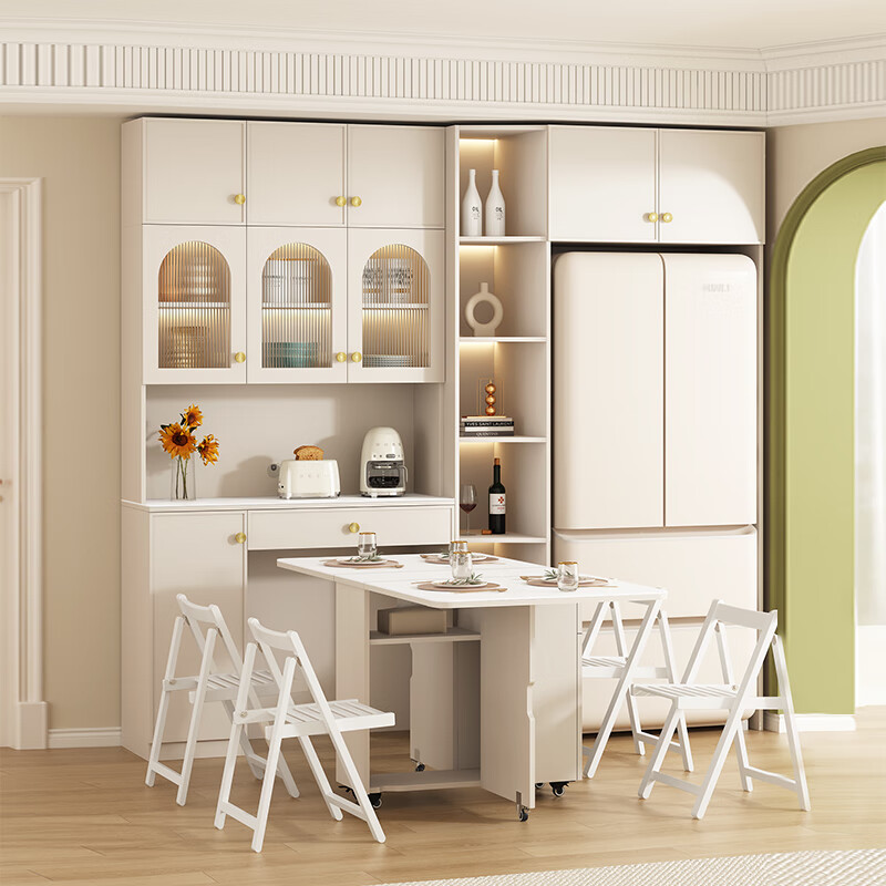 Xuepeng (Xuepeng) light French cream style multifunctional slate folding dining table integrated sideboard built-in refrigerator cabinet integrated against the wall Style 11 1600*420*2000