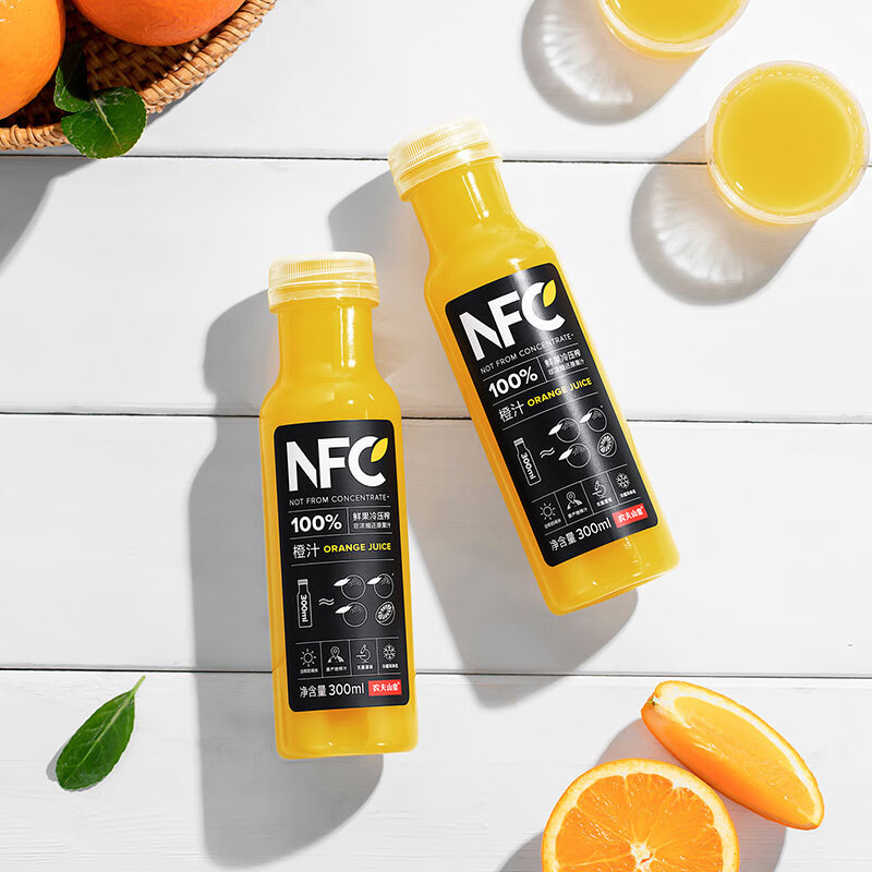 Nongfu Spring 100% pure juice NFC orange juice 300ml*24 bottles of fresh fruit cold pressed 0 additive beverage New Year gift box