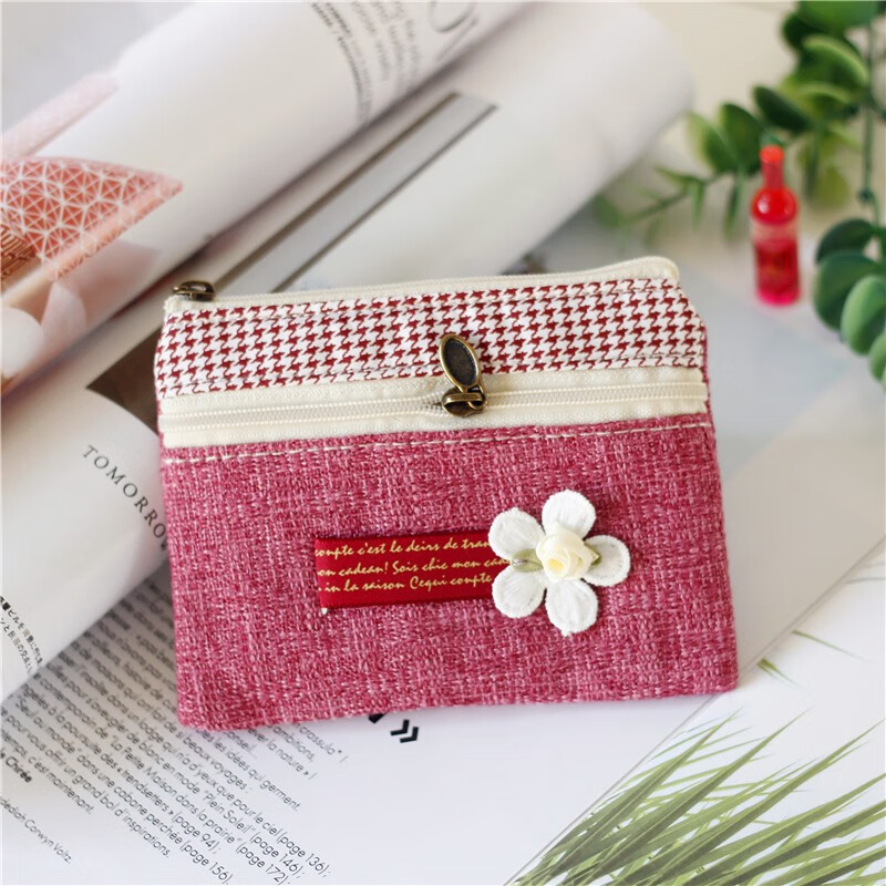 Kingtrip Cotton and Linen Coin Bag Coin Purse Literary Mori Girl Coin Bag Pastoral Double-layer Small Cloth Bag Student Card Bag Driver's License Storage Bag Plain Blue