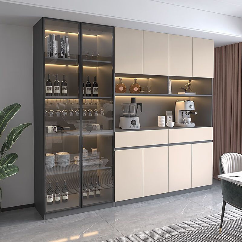 Qingfu sideboard multi-functional all-in-one wall high cabinet wine cabinet living room modern simple home kitchen storage storage cabinet milk coffee color solid wood length 1.2 meters combination 40 cabinets