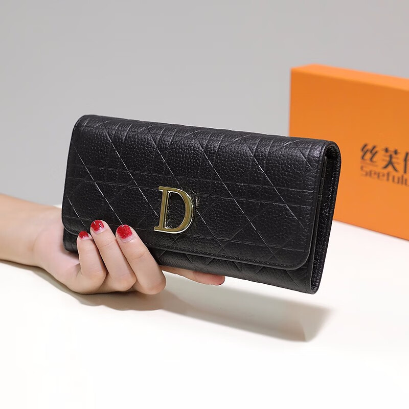 Sephoron Genuine Leather Long Hand Wallet Women's Large Capacity Wallet 2026 New Fashion D-shaped Soft Leather Small Handbag for Mobile Phone Black
