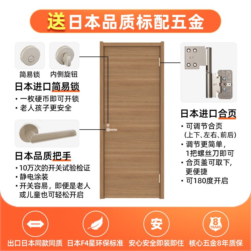 LIXIL Japanese quality wooden door interior door set door custom door paint-free door solid wood composite bedroom door LT-LAB tea cherry wood color-same color frame (CA style handle) set