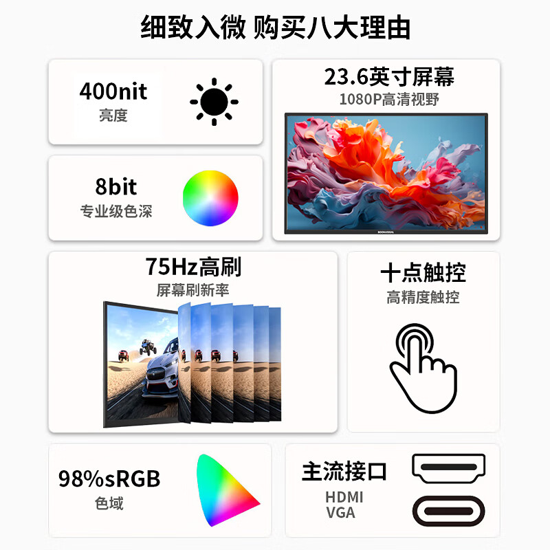 Brand new 17/19-inch touch monitor computer secondary screen 22/24-inch 27-inch ten-point touch screen office cashier second-hand screen 27-inch capacitive touch screen