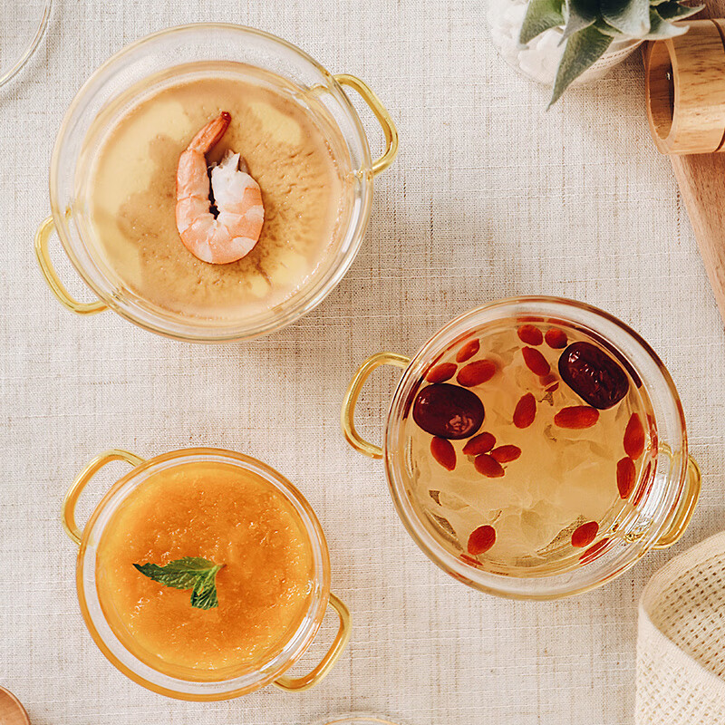 Genasi glass steamed egg bowl baby steamed egg custard double-ear water-proof stew pot with lid glass bowl bird's nest dessert bowl with scale