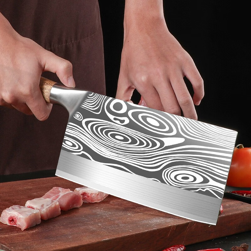 Xiao Tianlai Knife Sharpener Kitchen Knife Damascus Grain Meat Cleaver Kitchen Knife Sharp Slicing Knife Stainless Steel Kitchen Knife (Yellow Wood Handle)