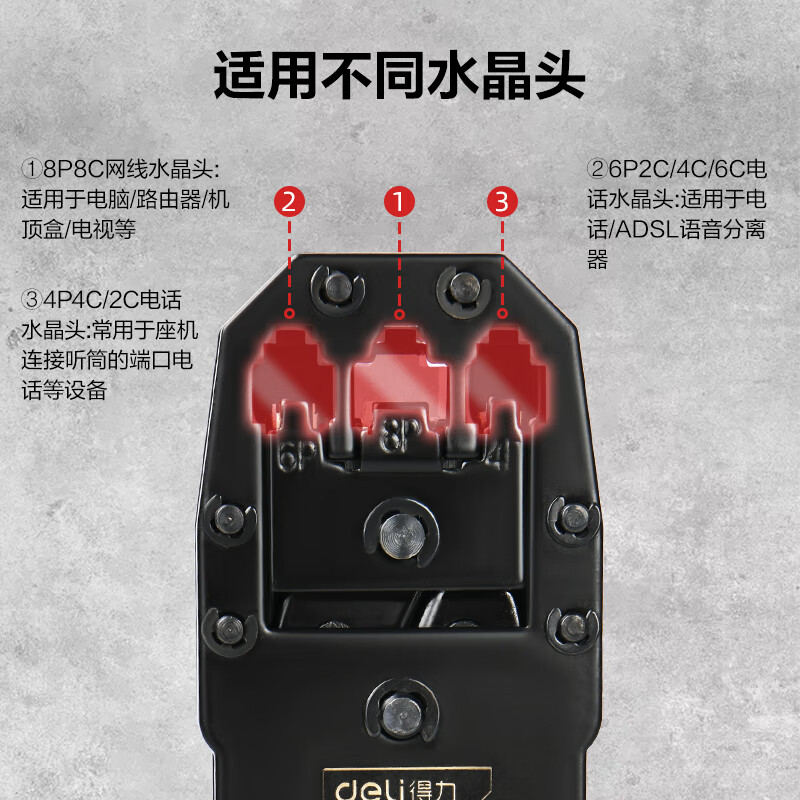 Deli (deli) 4/6/8P three-purpose network pliers crystal clip crimping pliers wire pliers network cable pliers stripping pliers