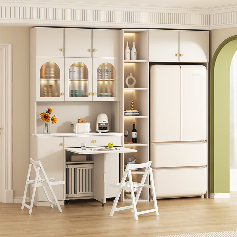 Xuepeng (Xuepeng) light French cream style multifunctional slate folding dining table integrated sideboard built-in refrigerator cabinet integrated against the wall Style 11 1600*420*2000