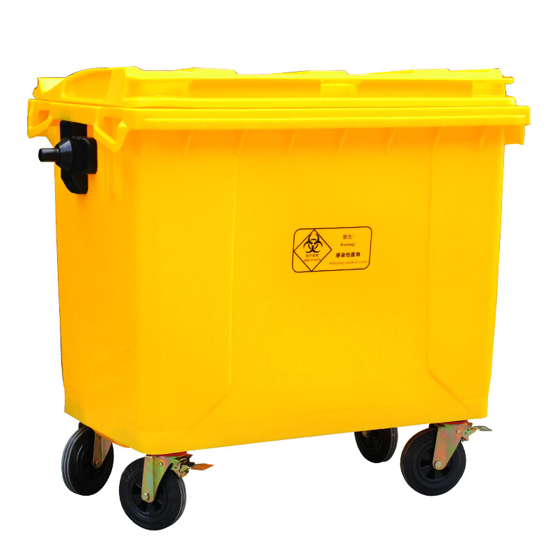 Medical garbage truck transfer truck 660L clinic hospital waste storage garbage truck outdoor cleaning truck 660L yellow