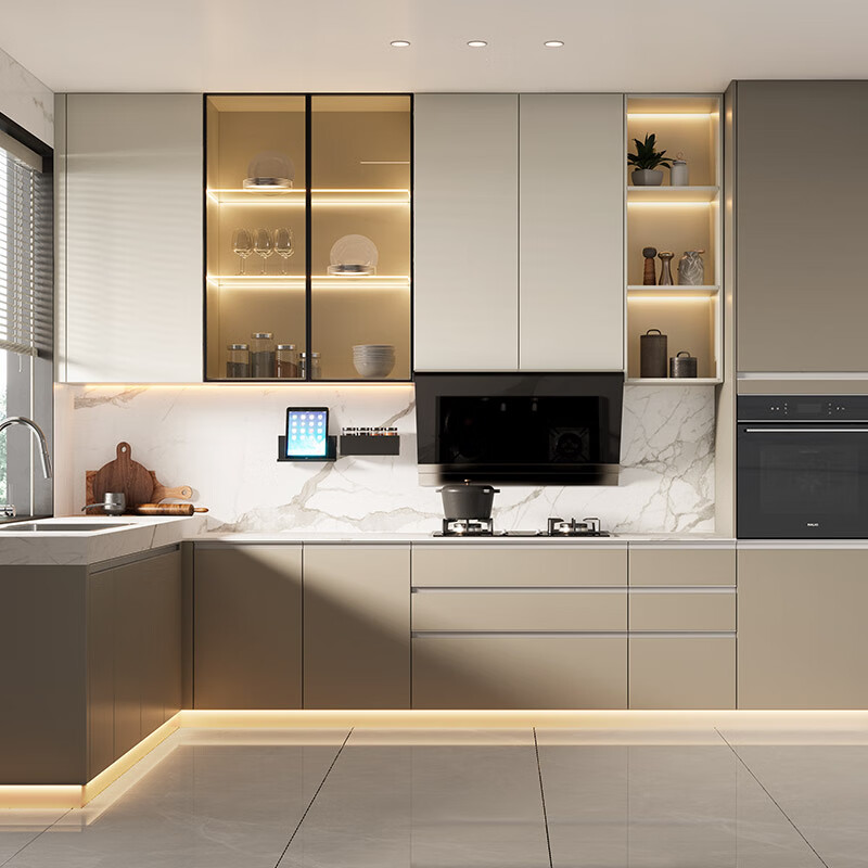 Gold Medal Kitchen Cabinet Kitchen Cabinet Customized Overall Kitchen Kitchen Cabinet Decoration Modern Simple Quartz Stone Countertop Cabinet Package 3 linear meters + stove