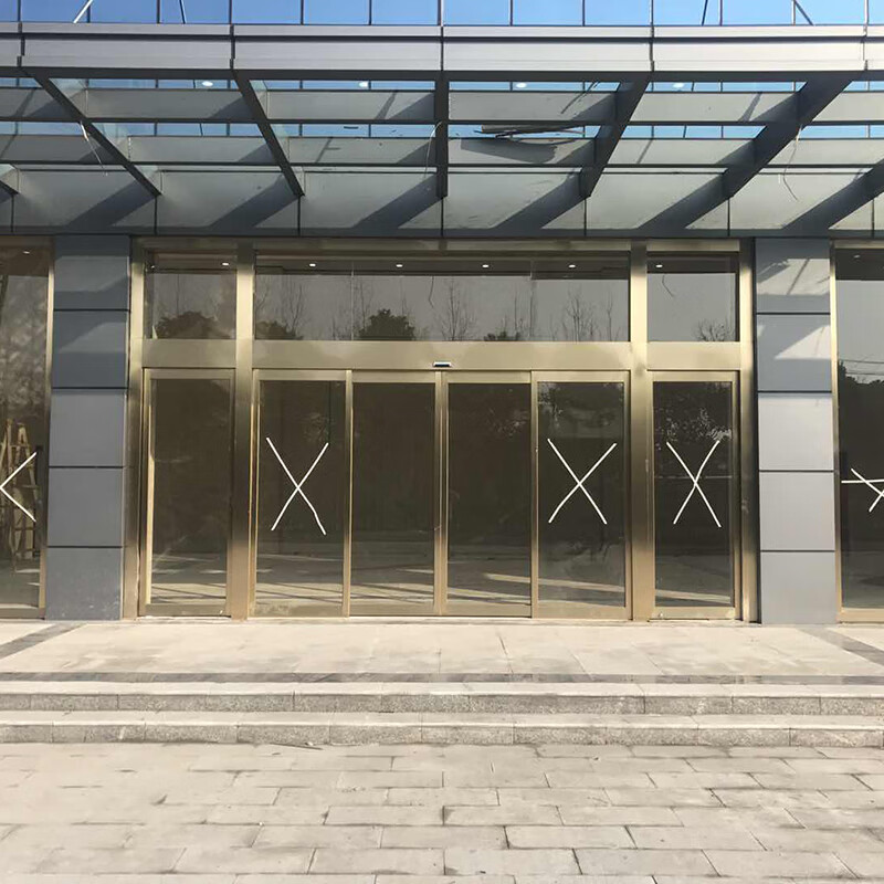 Guangzhou automatic glass door manufacturer Qingyuan induction glass door Guangdong stainless steel glass sliding door black