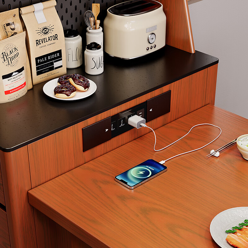 GOZEAL island table dining table and sideboard integrated slate island table cabinet small apartment home American multi-functional solid wood narrow cabinet slate table sideboard integrated island table