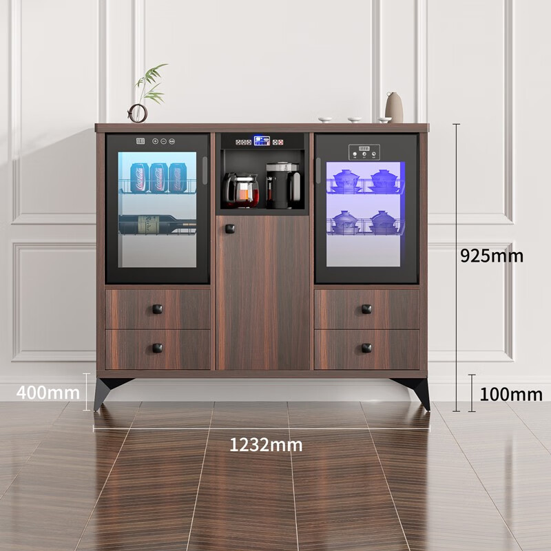 MEILINGDA Home Modern Light Luxury Style Remote Control Intelligent Solid Wood Fully Automatic Tea Bar Machine Office Water Dispenser Living Room Tea and Water Integrated Cabinet Refrigerator Red Wine Refrigerator Bottle Sterilizer Cabinet Solid Wood 920 Walnut Color (Fridge Refrigerator + Disinfection Cabinet) Hot and Cold Type Ice Warm