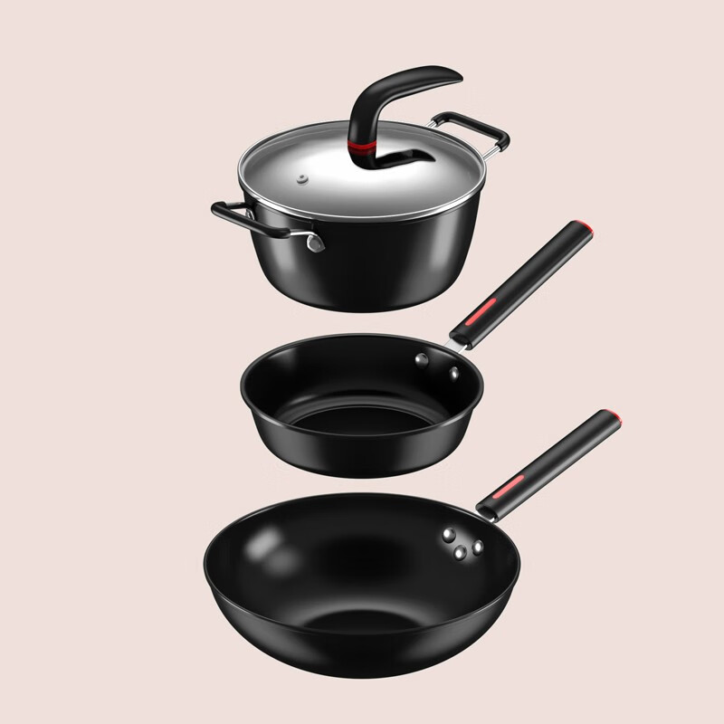 City wife (DStt) City wife fun wok, frying pan, soup pot three-piece set black gas stove induction cooker black stew and fry set