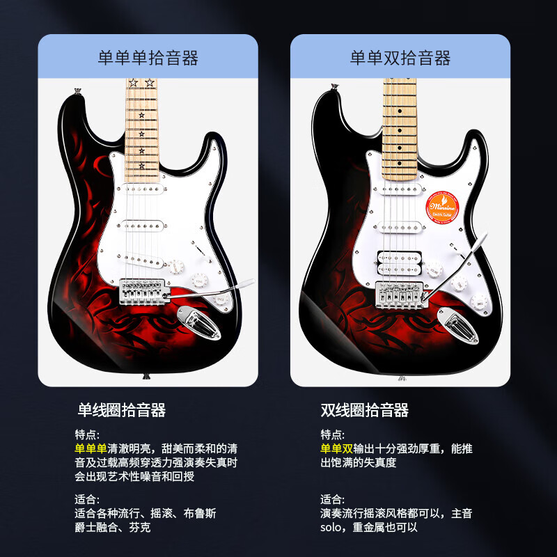 Minsine Magic Sound/National Quintessence Blue and White Advanced Single Shake Electric Guitar Set Comes with entry-level learning materials