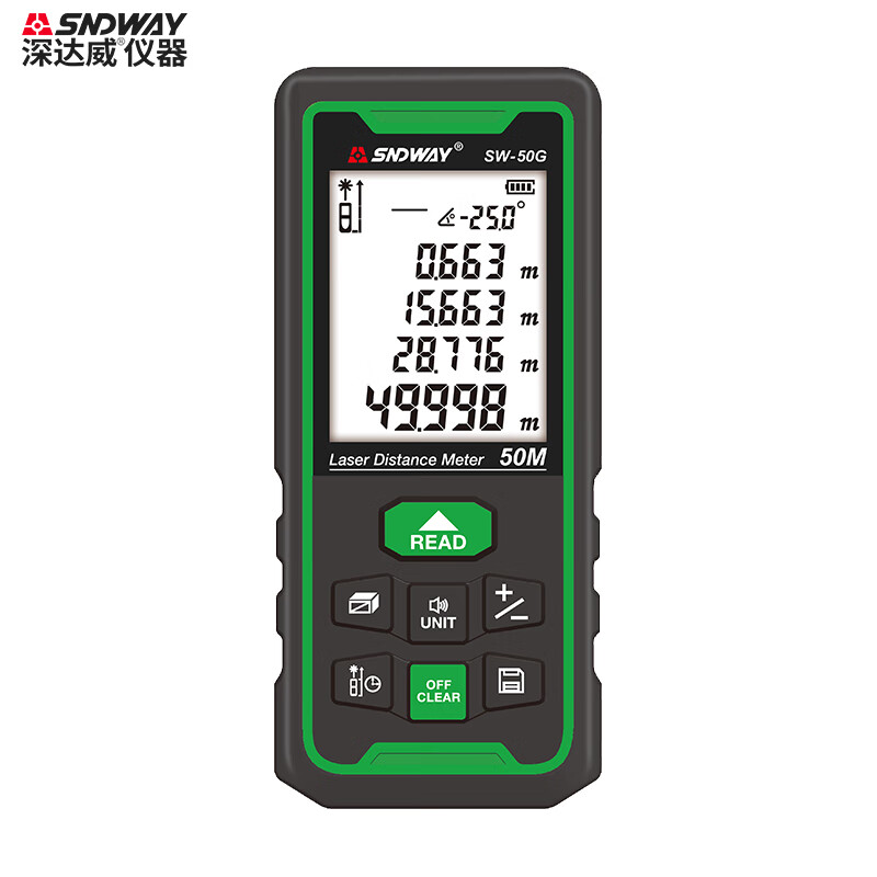 Shendawei Laser Distance Meter Infrared Room Measuring Instrument High-precision Handheld Infrared Distance Meter SW-50G (green light, range 50 meters)