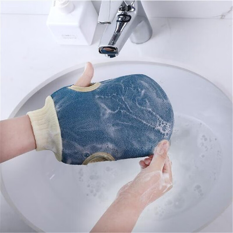 Thickened coarse scrub bath towel, double-sided strong mud rub with finger bath gloves, bath towel, bath towel, exfoliator, discount - 2 pack (matched with 2 different colors)