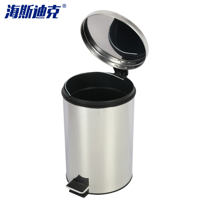 Hasdick 12L stainless steel trash can pedal drum kitchen bathroom office large cover double layer stainless steel color HK-847