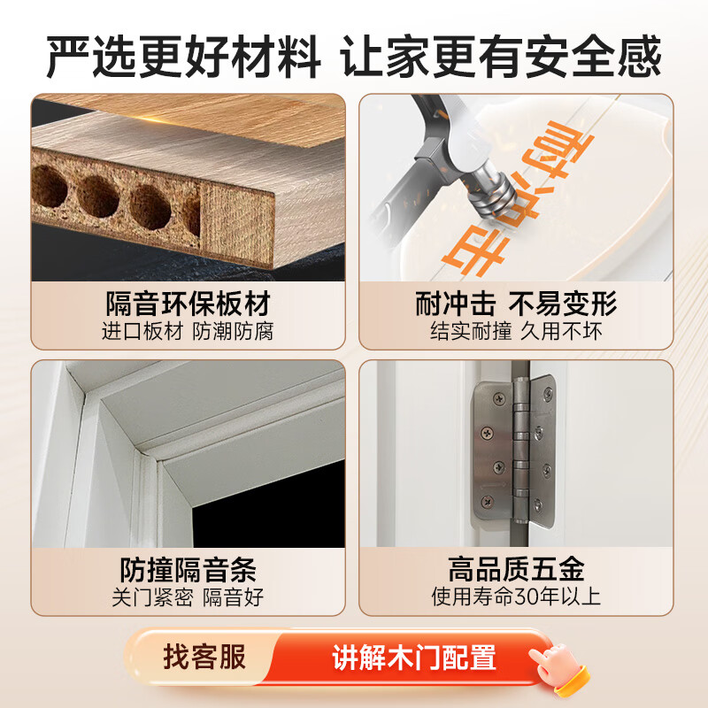 Sophia Wooden Door Package Whole House Bedroom Concierge Door Interior Door Customized Room Door Bathroom Aluminum Door Kitchen Partition Door Four-Door Package + Pass 3 Bedroom Doors + 1 Aluminum Door + 5 Meter Pass Cover